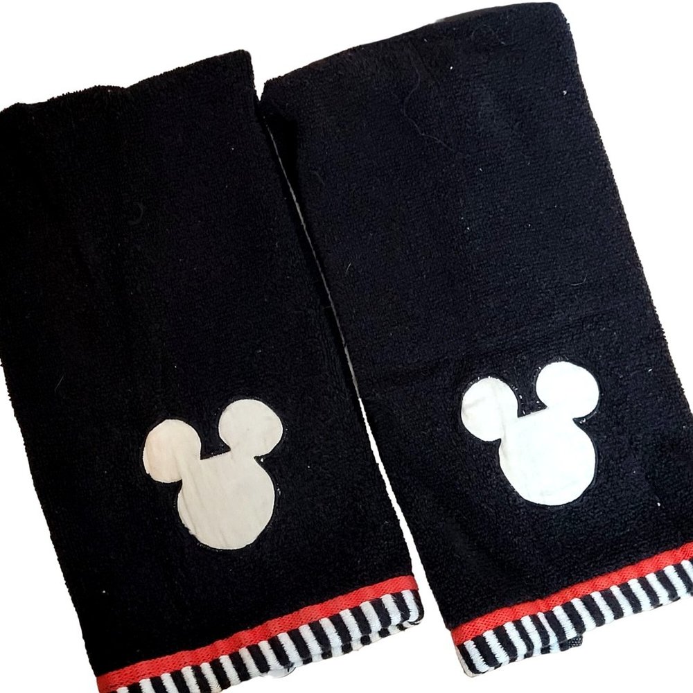 Mickey Mouse Hand Towels Black White Head Applique 16 x 28 Inches Show Wear